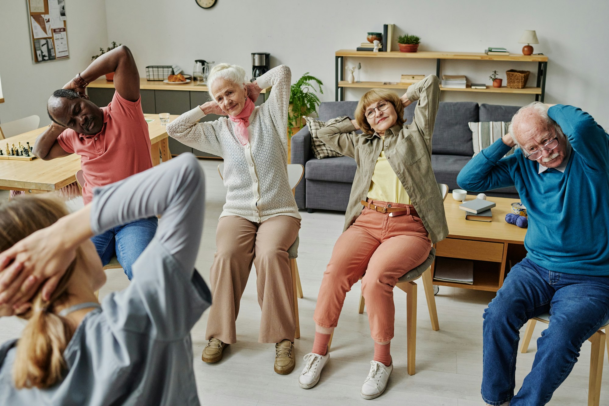 Senior people exercising in nursing home